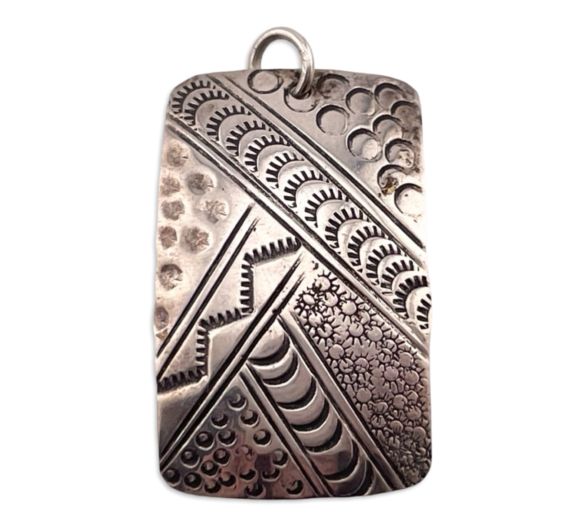 sterling silver stamped rectangle Tahe pendant