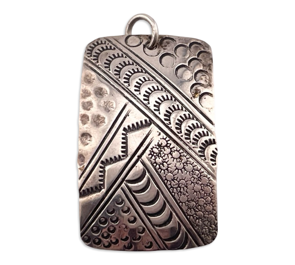 sterling silver stamped rectangle Tahe pendant