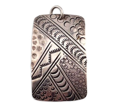 sterling silver stamped rectangle Tahe pendant