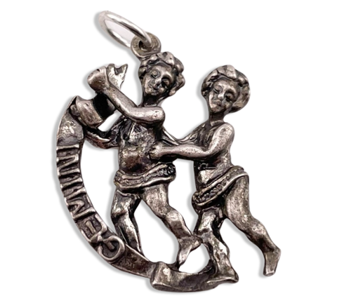 sterling silver 3D Gemini zodiac sign pendant