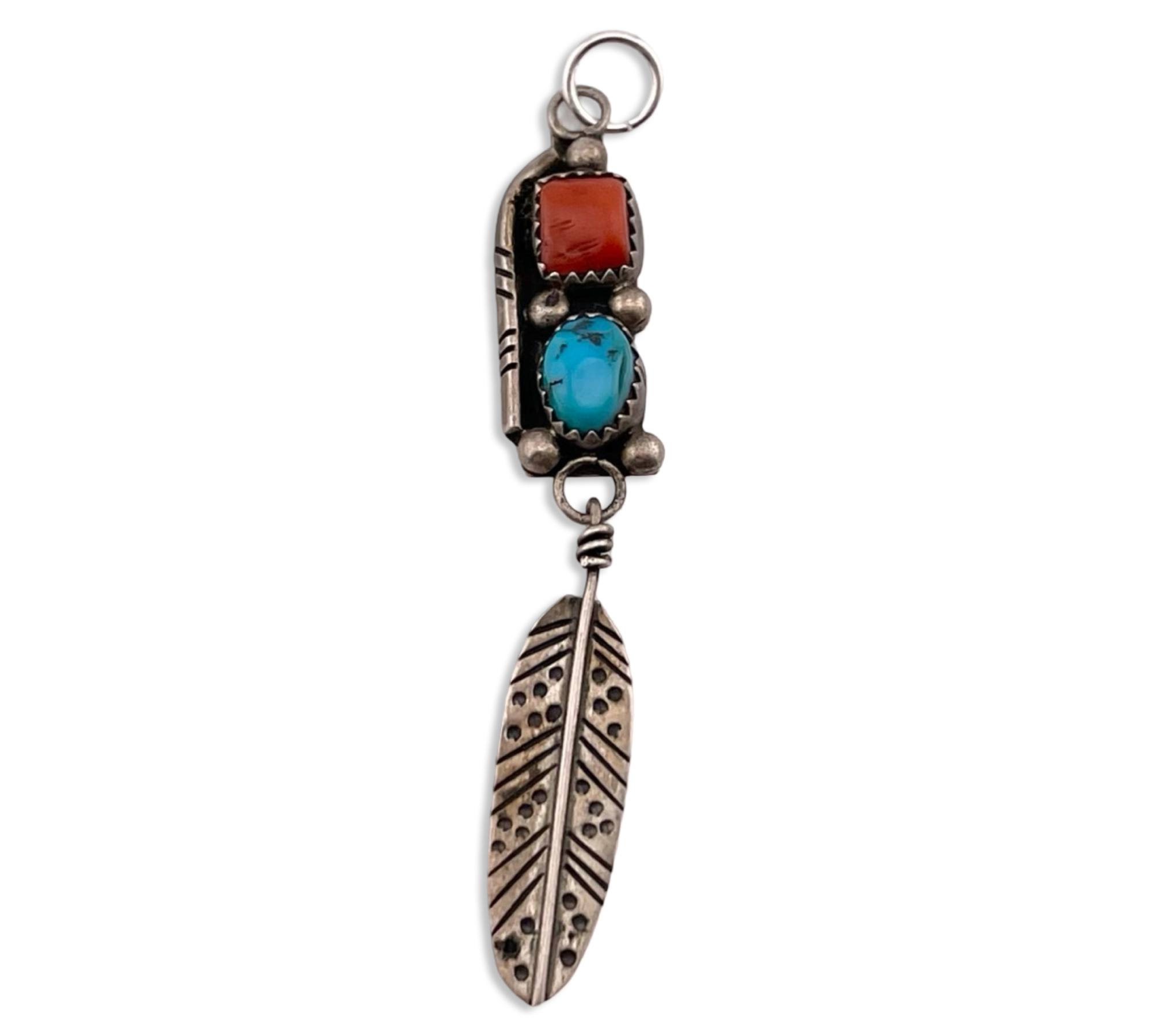 sterling silver turquoise coral leaf pendant