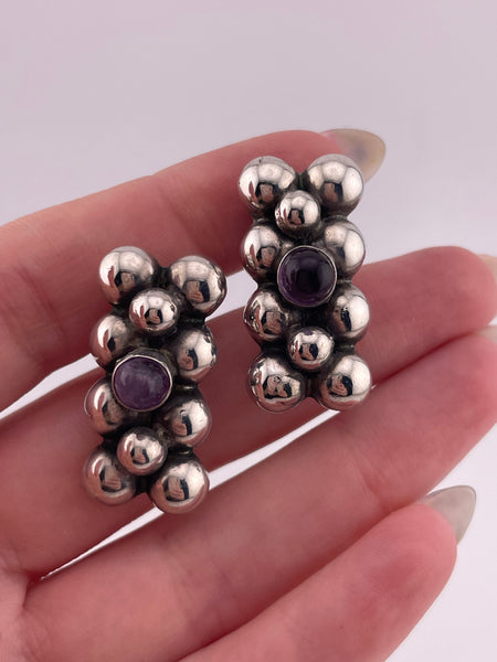 sterling silver Mexican amethyst screw-back earrings
