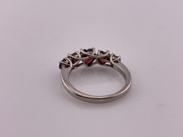 size 9 sterling silver rhodium plated faceted heart garnet ring