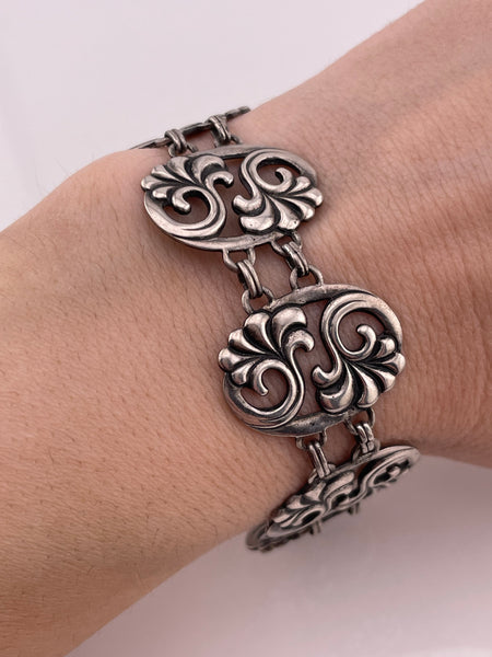 sterling silver 8" ornate filigree cut-out design link bracelet