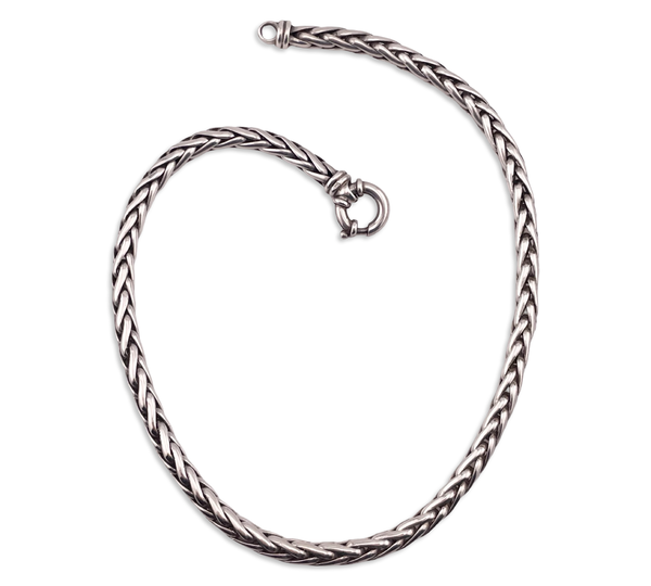 sterling silver 16" Italian heavy wheat chain oversized clasp necklace