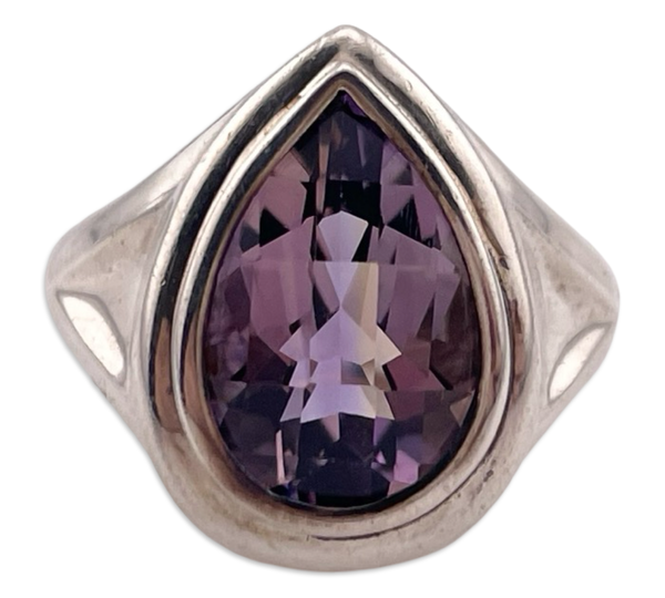 size 7.5 sterling silver faceted pear shaped amethyst ring