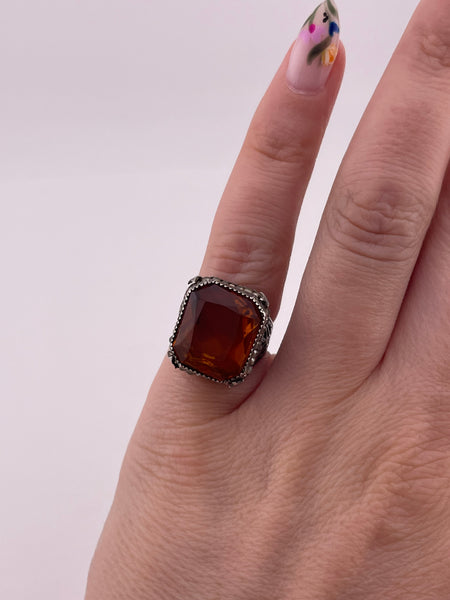size 3.75 sterling silver faceted orange glass faux pearl ring ***AS IS***