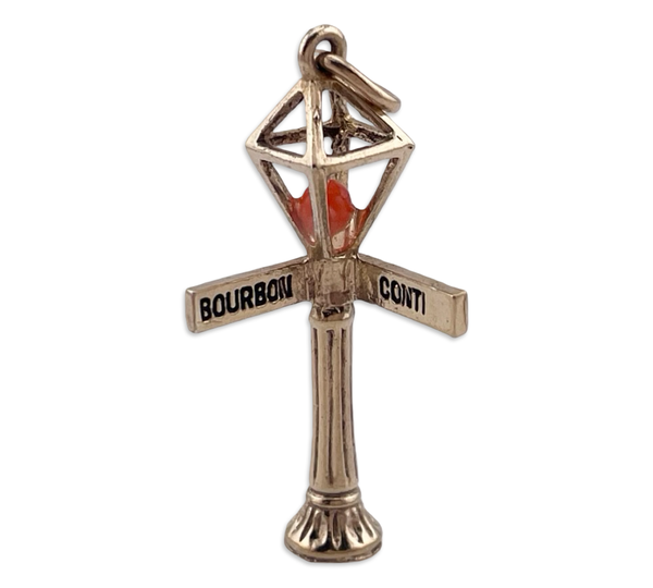 sterling silver gold wash Bourbon Conti Street pole sign pendant