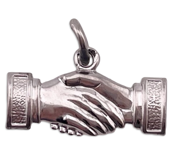 sterling silver rhodium plated shaking hands pendant