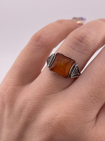 size 6.75 sterling silver square amber ring