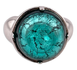 size 5.5-6.5 adjustable sterling silver blue dichoric glass ring