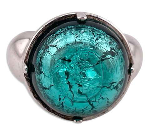 size 5.5-6.5 adjustable sterling silver blue dichoric glass ring