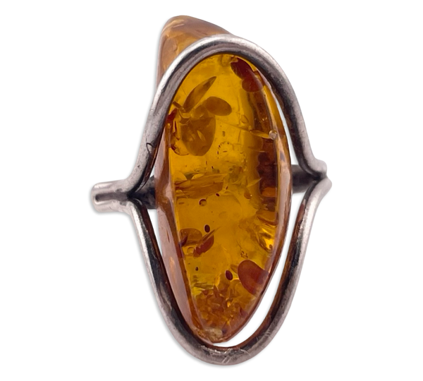size 7.5 sterling silver amber organic design ring ***AS IS***
