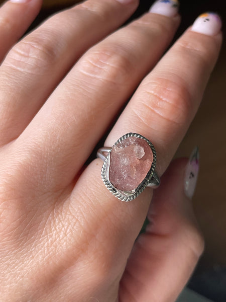 size 7.25 sterling silver raw rose quartz ring