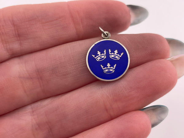 sterling silver enamel Swedish Three Crowns pendant