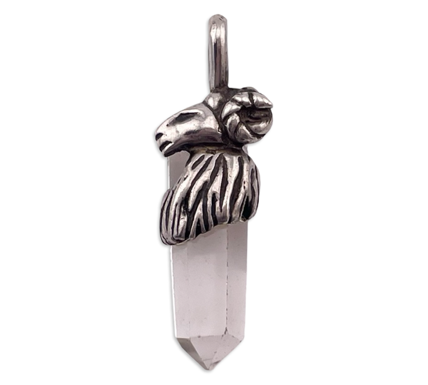 sterling silver rams head quartz crystal point pendant