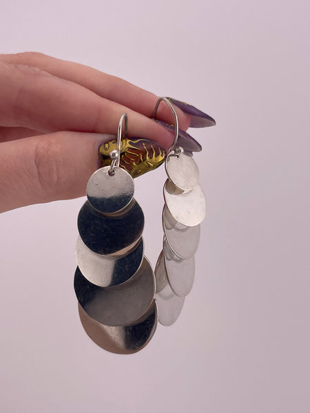 sterling silver Mexican modern stoneless multi-disc dangle earrings
