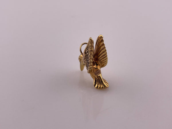 14k yellow gold 3D hollow hummingbird pendant