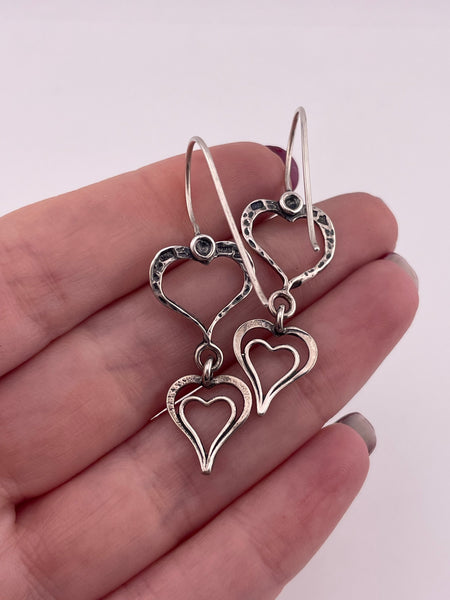sterling silver Silpada textured heart dangle hook earrings