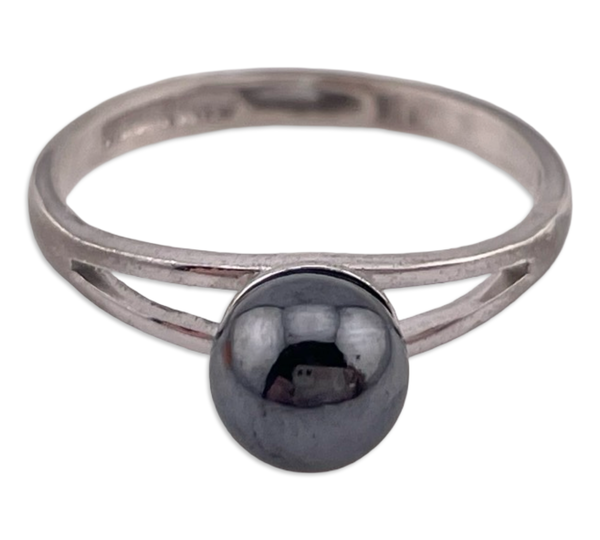 size 6 sterling silver synthetic black pearl ring