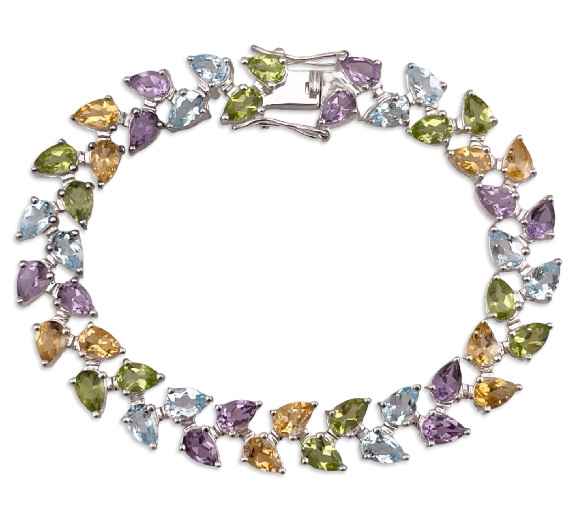 sterling silver faceted multi-gemstone link bracelet