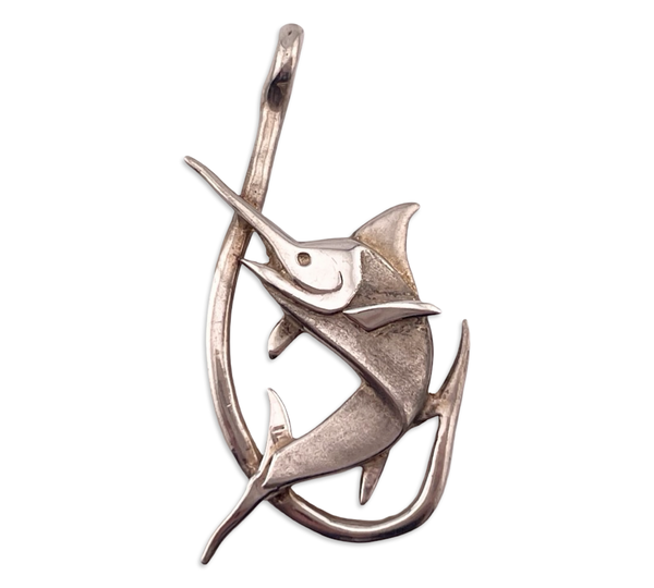 sterling silver fish fishing hook pendant
