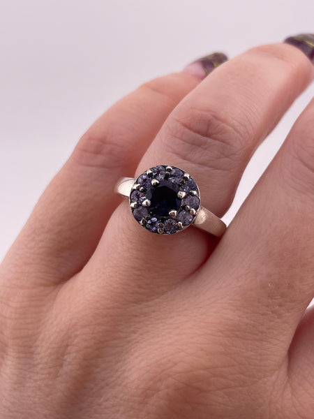 size 6 sterling silver faceted amethyst & iolite round cluster ring