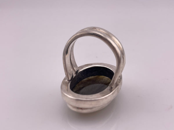 size 10 sterling silver chunky oval labradorite ring