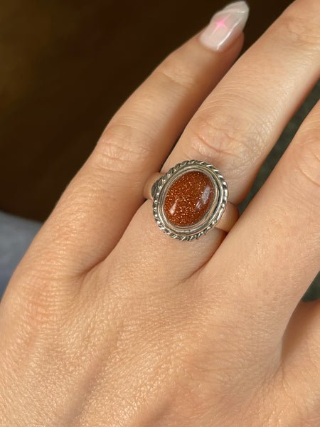 size 6.5 sterling silver goldstone ring