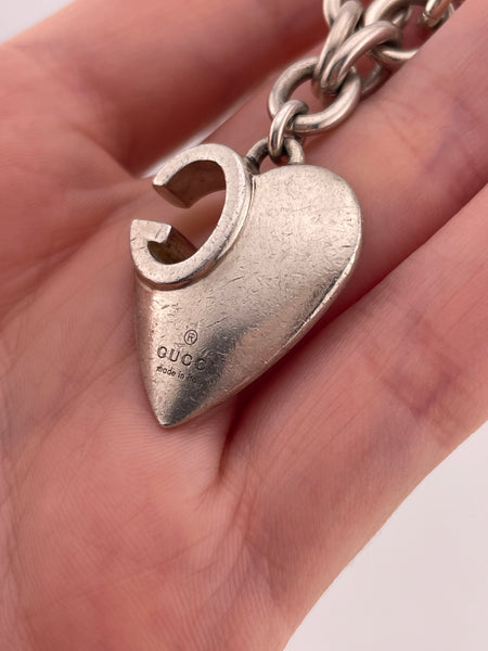 sterling silver Gucci 'Charlotte' chunky heart charm link bracelet