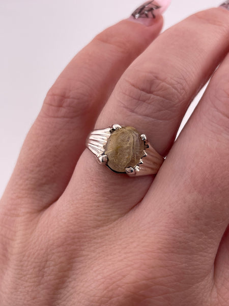 size 7 sterling silver oval rutilated quartz prong setting ring