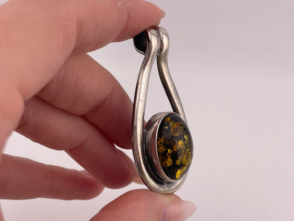 sterling silver yellow amber pendant