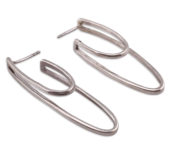 sterling silver rhodium plated oblong line post earrings