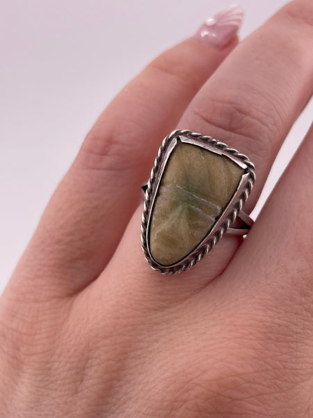 size 7 sterling silver Mexican carved jade face mask ring