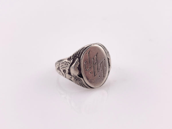 size 9.75 sterling silver Uncas J.H.T. eagle flag military service signet ring
