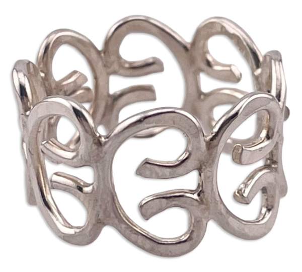size 6.25 sterling silver stoneless hammered scroll design ring