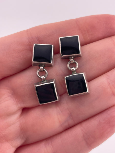 sterling silver black resin post dangle post earrings