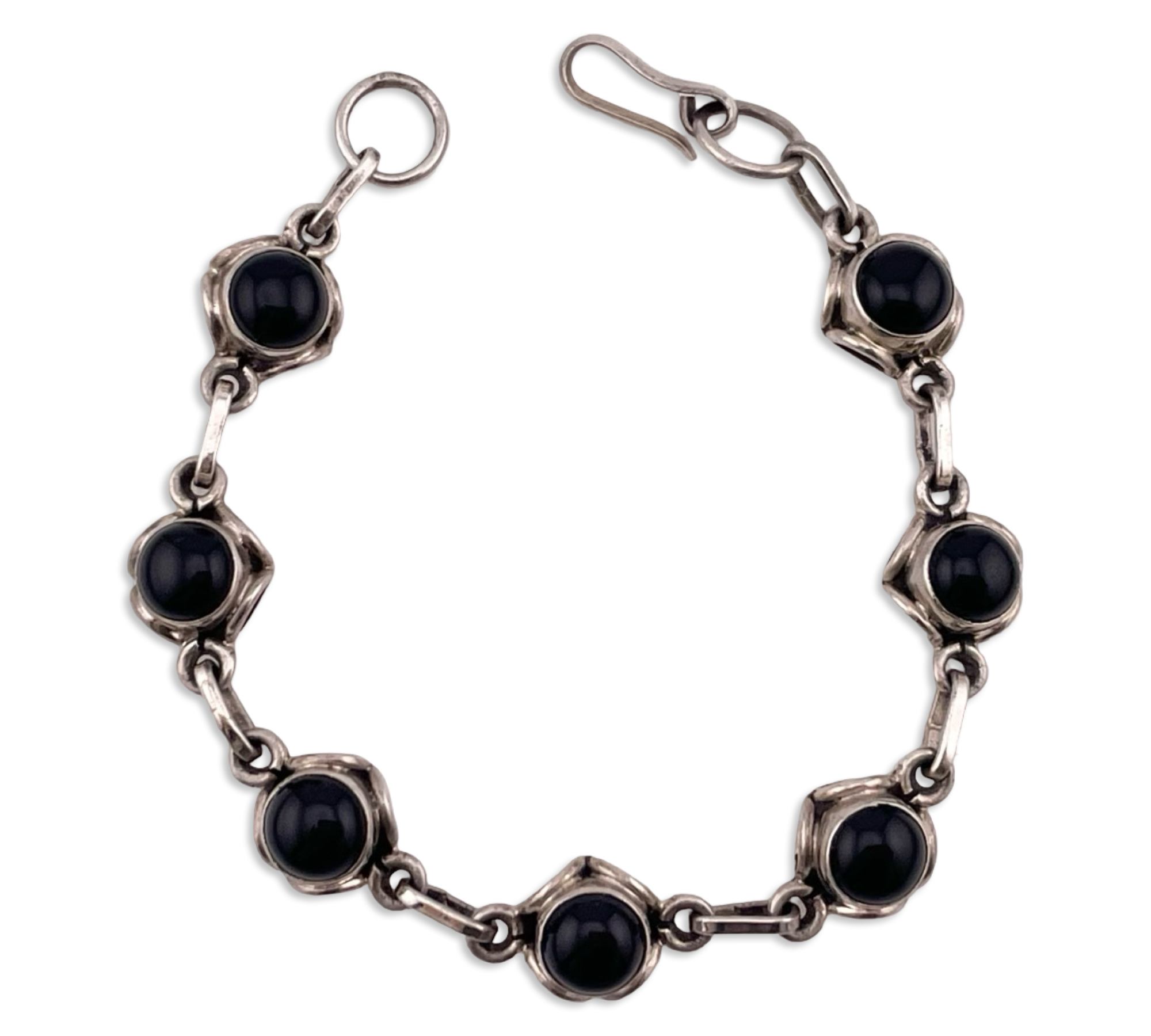 sterling silver 7 1/2" onyx link bracelet