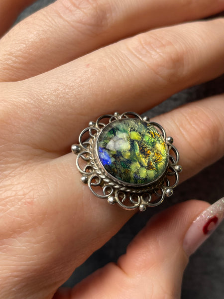 size 9 sterling silver dichroic glass ring