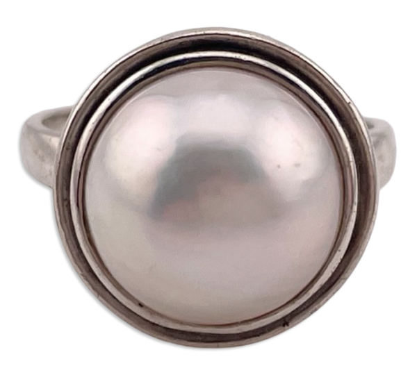 size 7.25 sterling silver faux pearl ring