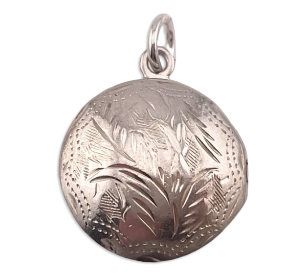 sterling silver etched round locket pendant
