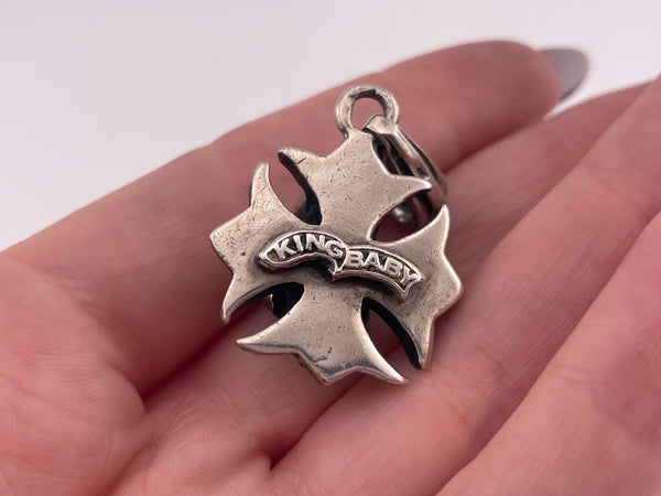 sterling silver King Baby skull cross pendant