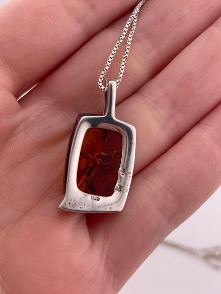 sterling silver amber pendant necklace