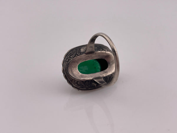 size 6.75 sterling silver Art Deco marcasite & chrysoprase ring **AS IS**