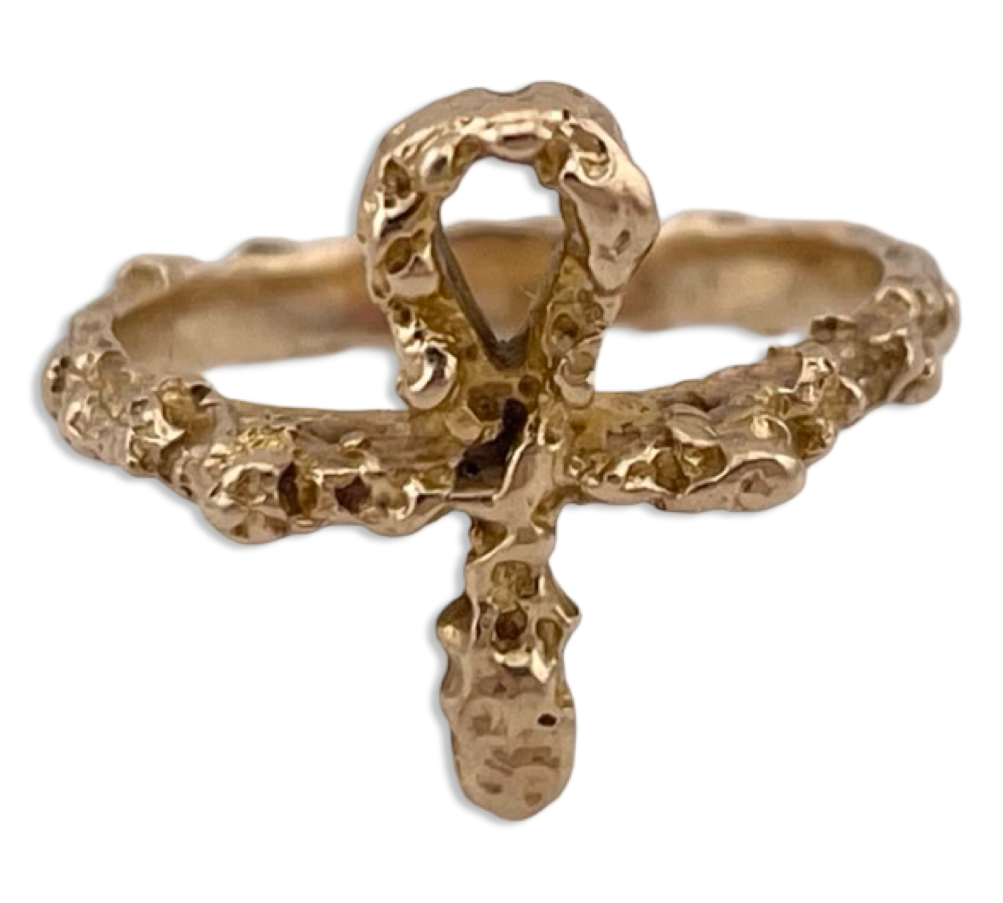 size 6 14k yellow gold textured ankh cross ring