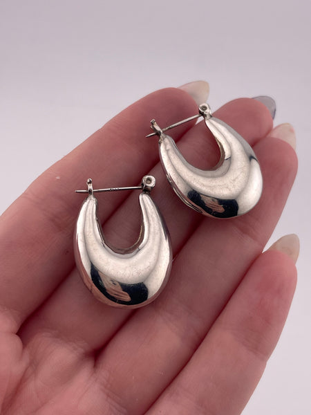 sterling silver puffy oblong hoop earrings
