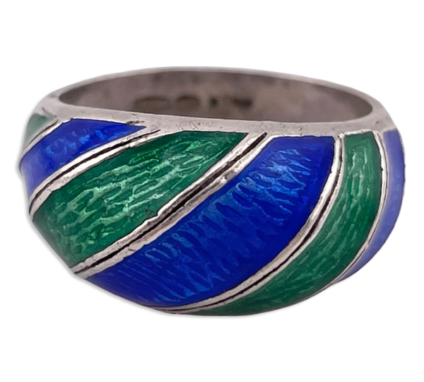 size 7 sterling silver enamel green blue ring