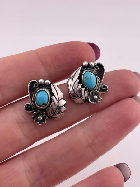sterling silver turquoise leaf post earrings