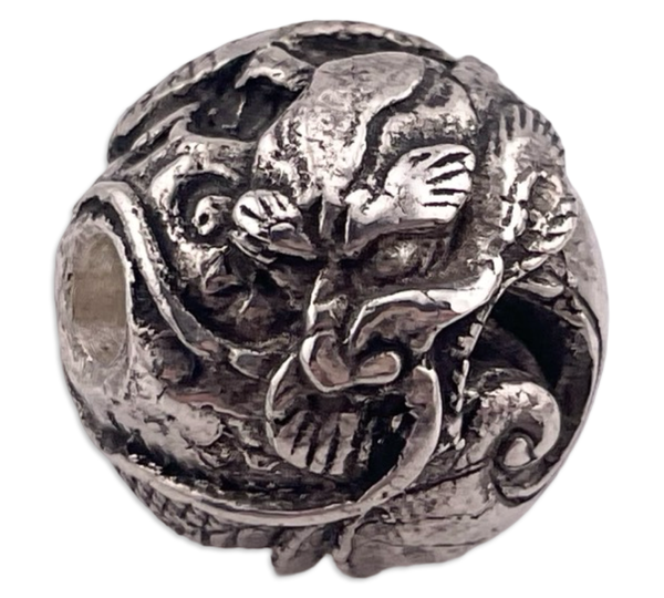 sterling silver heavy carved dragon bead pendant