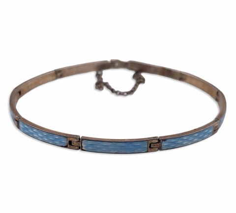 sterling silver 7" blue enamel panel link bracelet